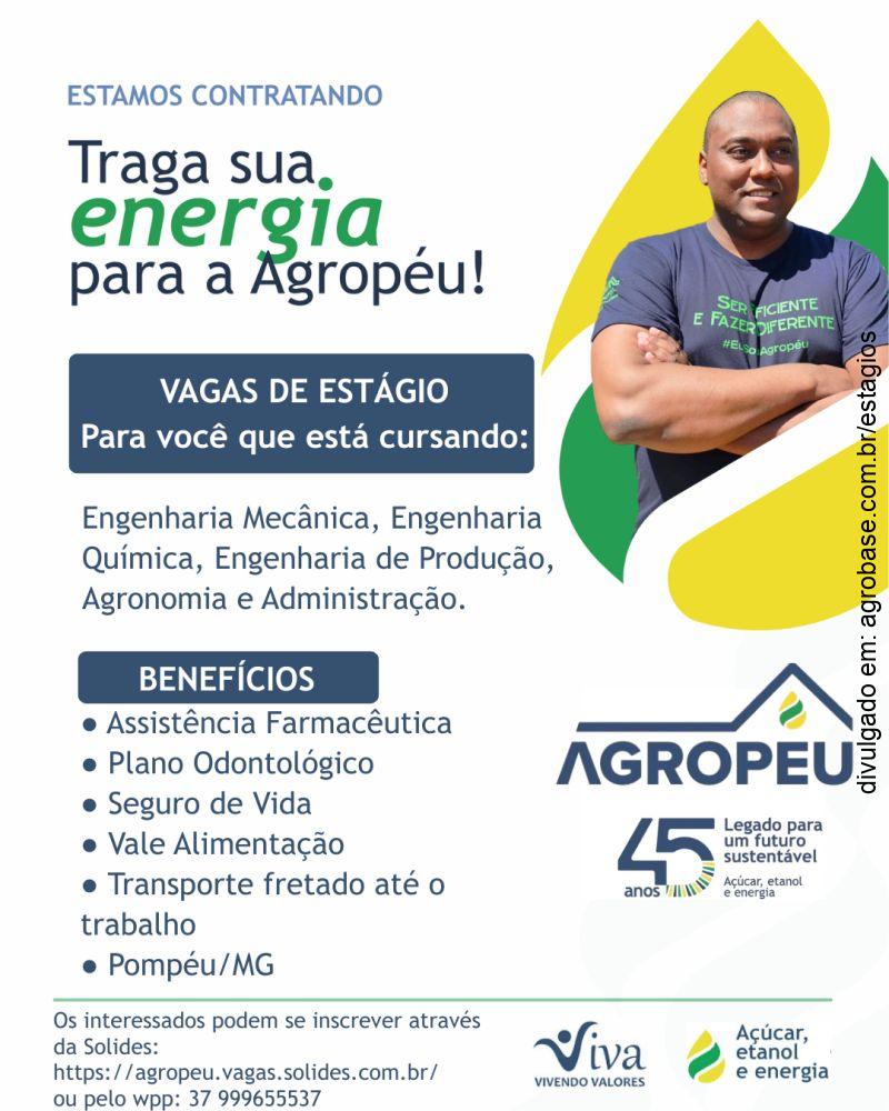 Estágio em eng. mecânica, eng. química, eng. de produção, agronomia e administração – Pompéu/MG