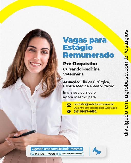 Estágio remunerado em medicina veterinária – Foz do Iguaçu/PR
