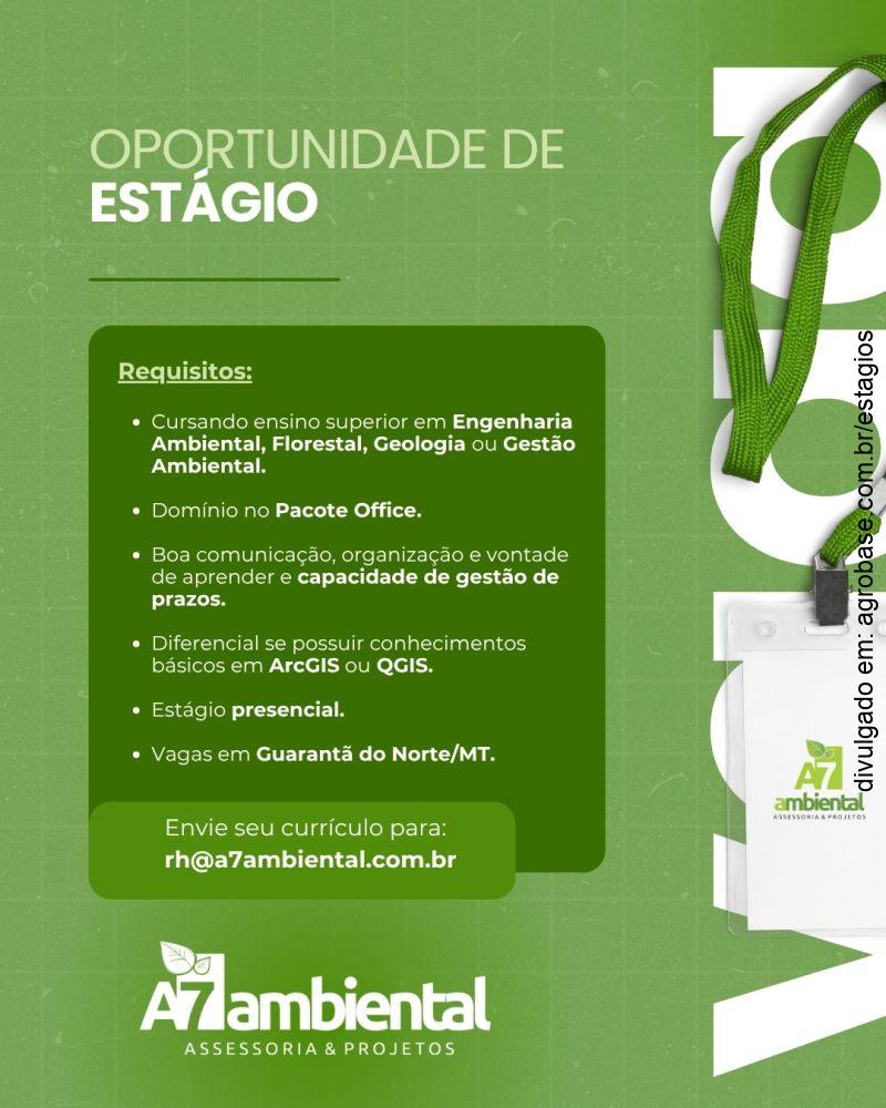Estágio em engenharia ambiental, florestal, geologia ou gestão ambiental – Guarantã do Norte/MT
