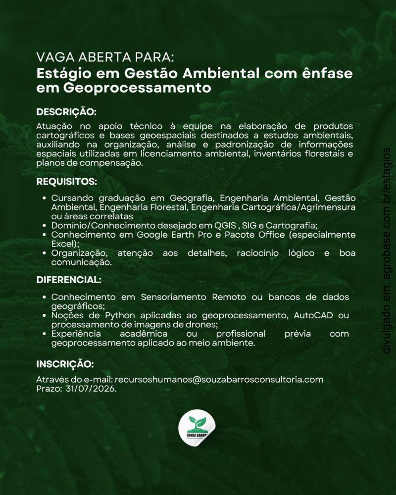 Estágio em gestão ambiental com ênfase em geoprocessamento – Jaboatão dos Guararapes/PE