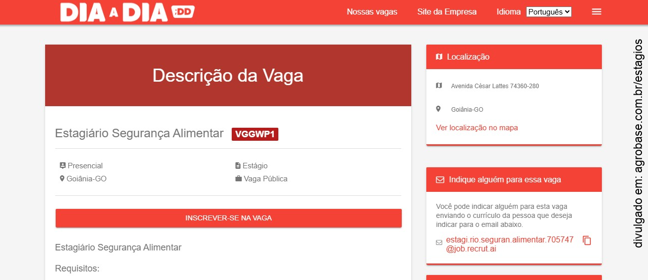 Estagiário segurança do alimento – Goiânia/GO