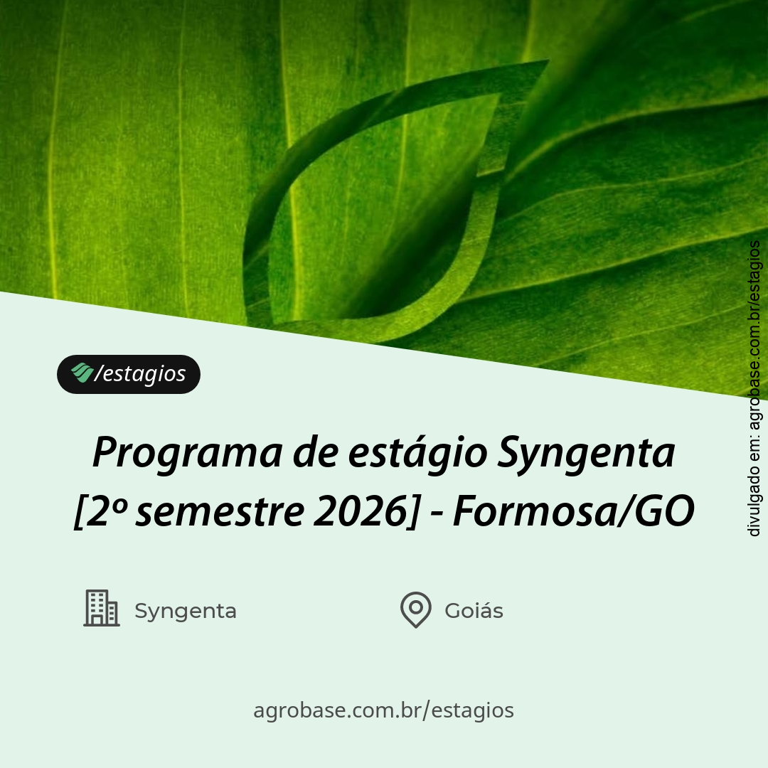 Programa de estágio Syngenta [2º semestre 2026] –  Formosa/GO