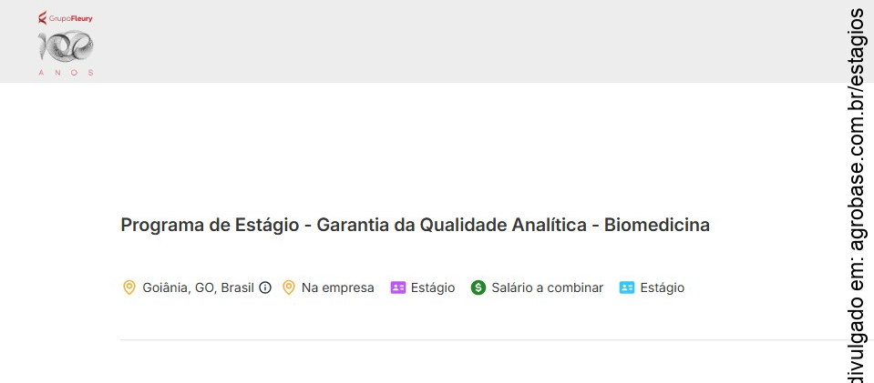 Estágio em garantia da qualidade analítica – Goiânia/GO