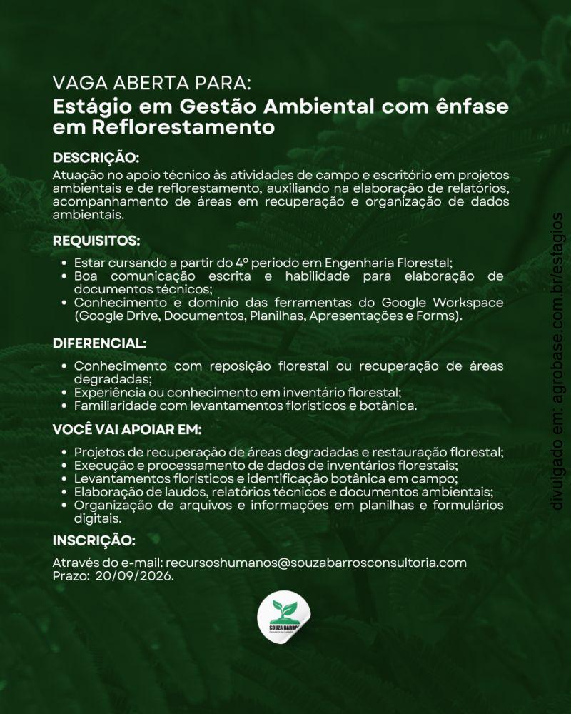 Estágio em gestão ambiental com ênfase em reflorestamento – Jaboatão dos Guararapes/PE